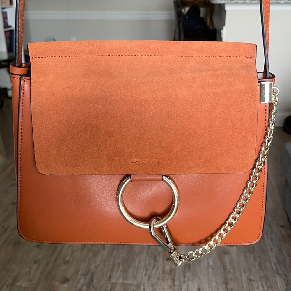Suede and Leather Cognac Purse